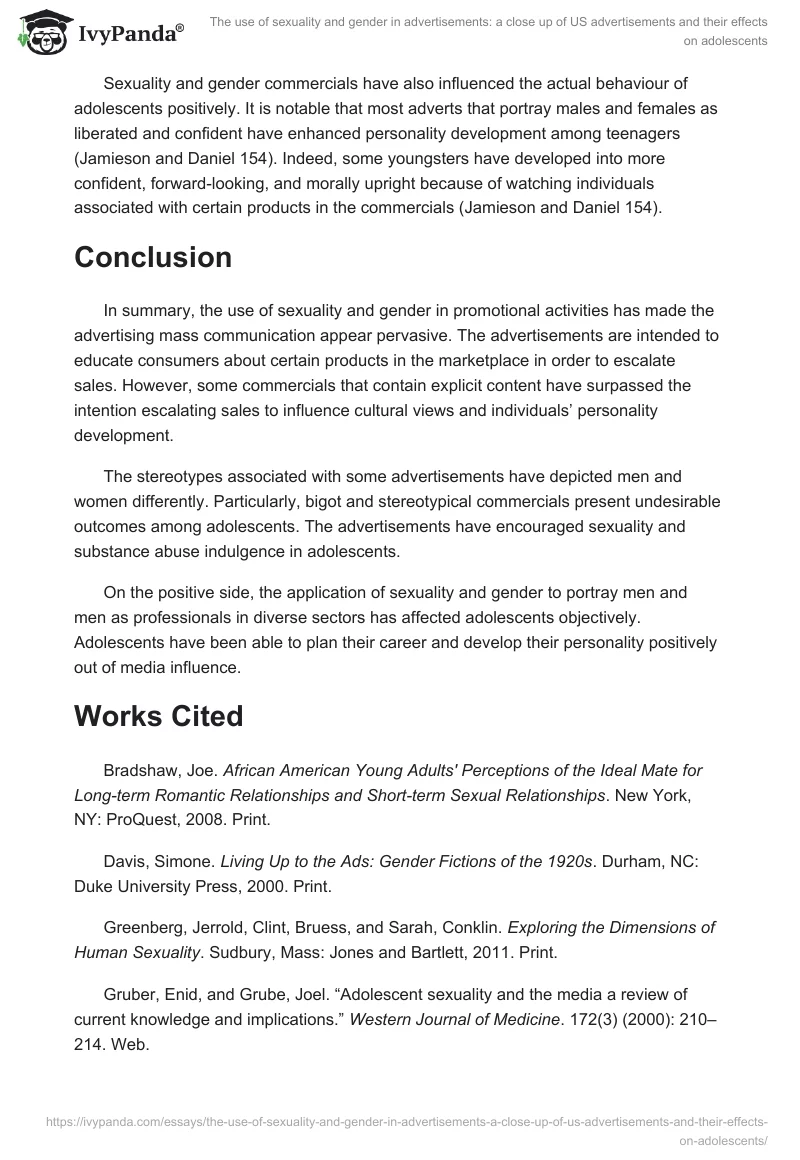 The use of sexuality and gender in advertisements: a close up of US advertisements and their effects on adolescents. Page 4