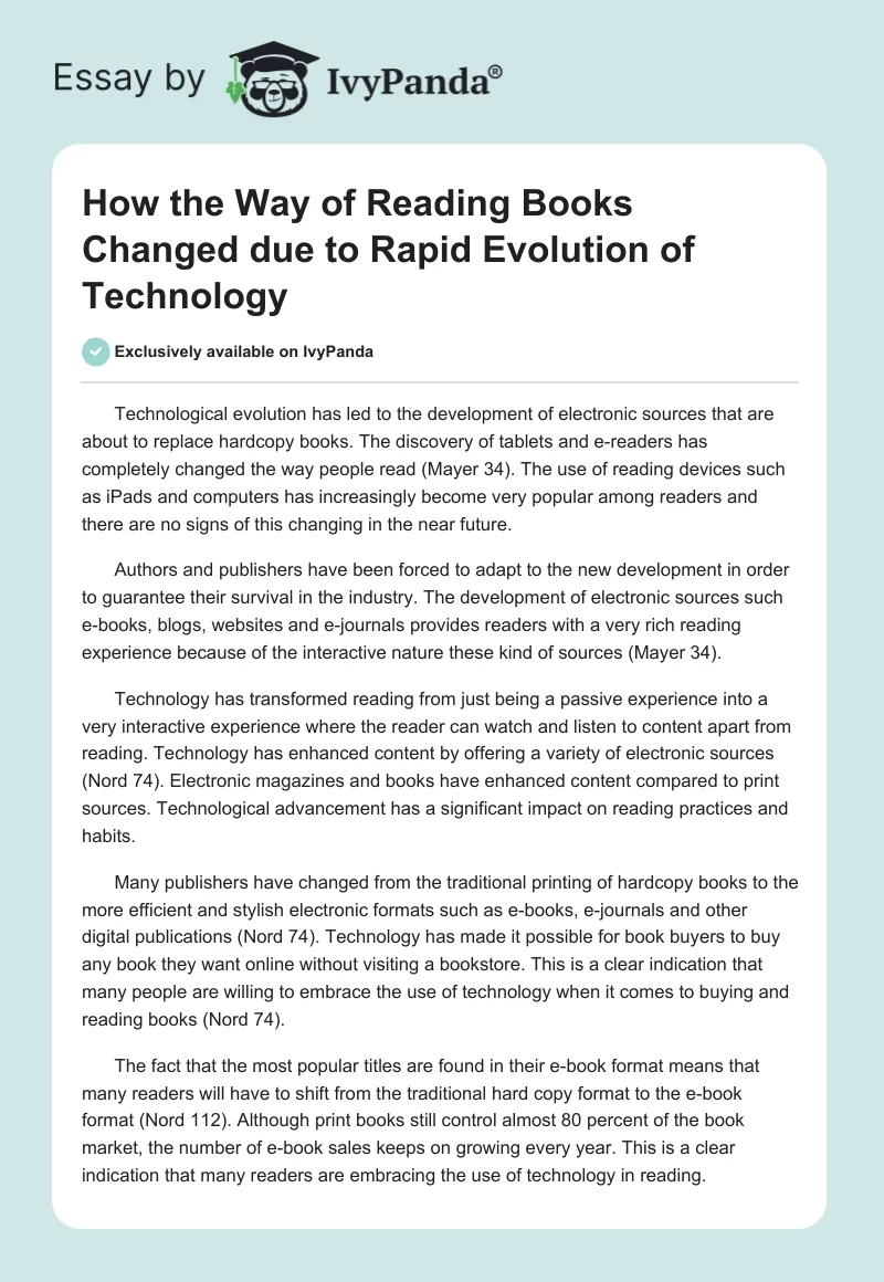 How the Way of Reading Books Changed due to Rapid Evolution of Technology. Page 1