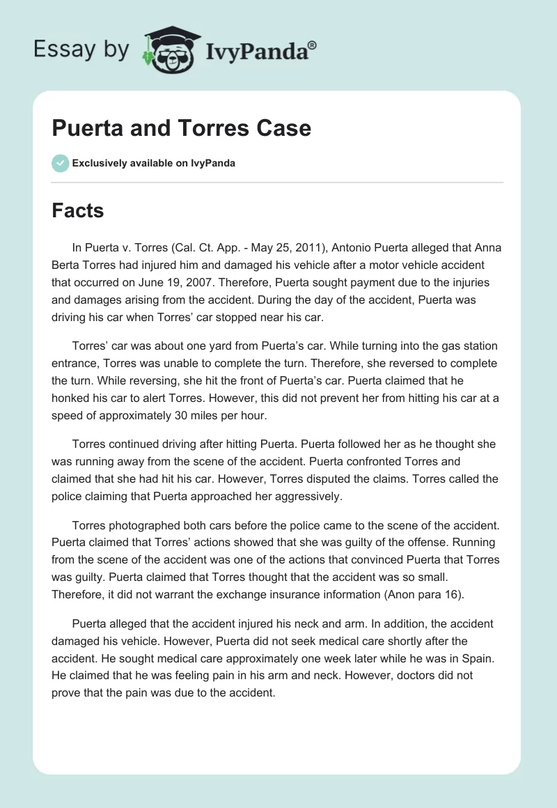 Puerta and Torres Case. Page 1