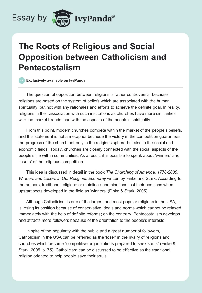 The Roots of Religious and Social Opposition Between Catholicism and Pentecostalism. Page 1