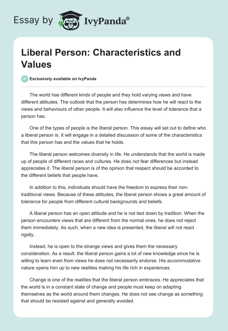 Liberal Person: Characteristics and Values. Page 1