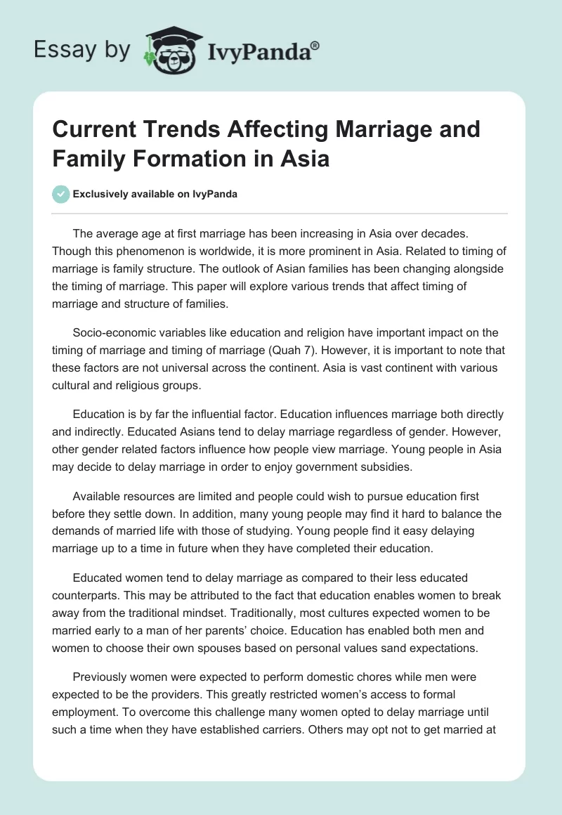 Current Trends Affecting Marriage and Family Formation in Asia. Page 1