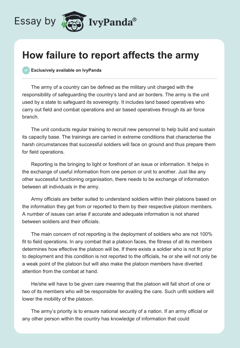 How Failure to Report Affects the Army. Page 1