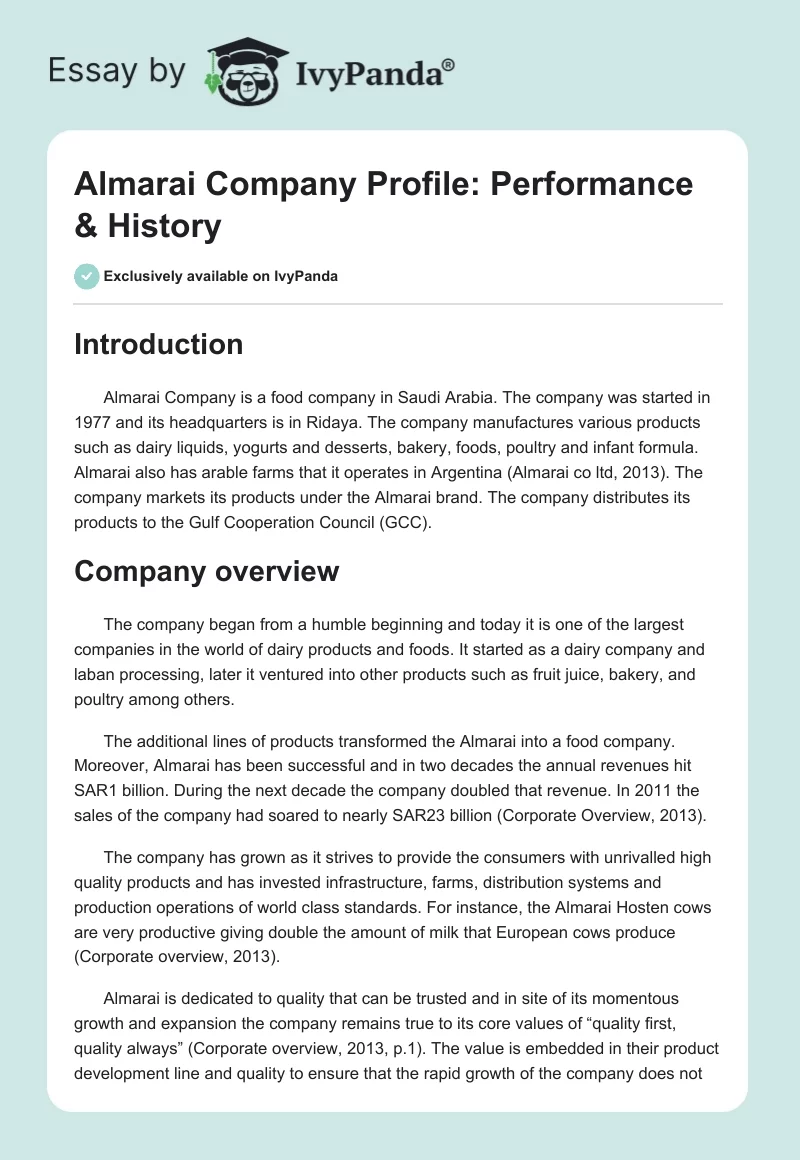 Almarai Company Profile: Performance & History. Page 1