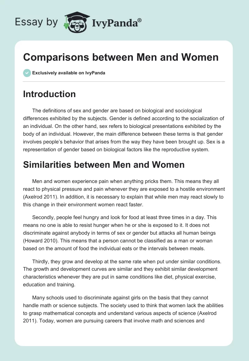 Comparisons between Men and Women. Page 1