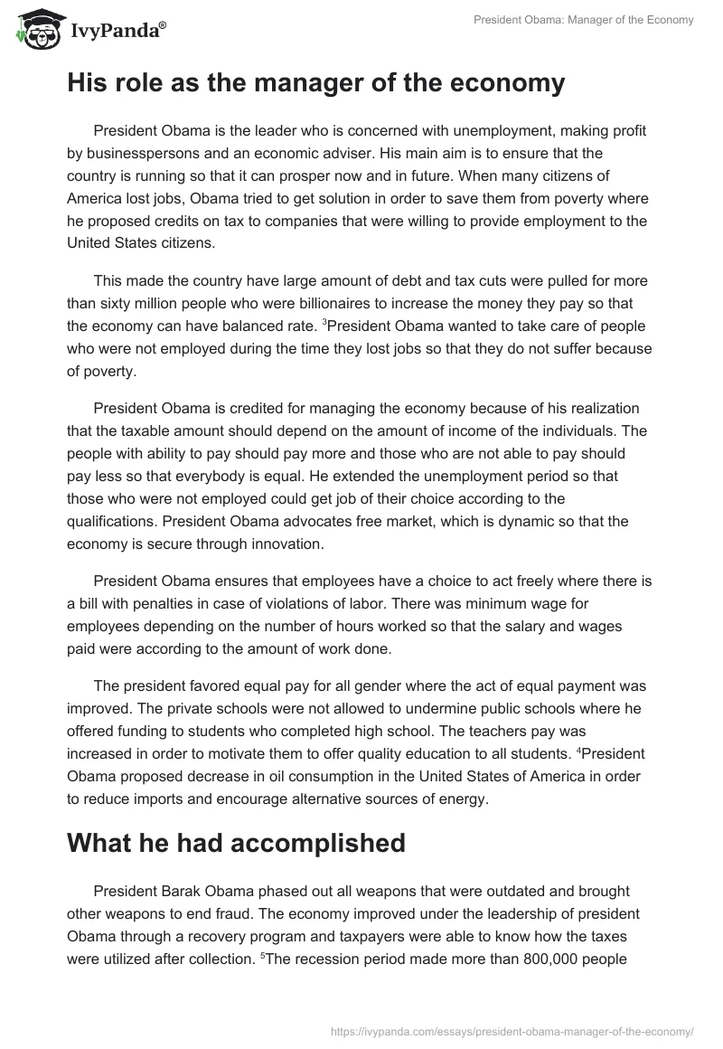 President Obama: Manager of the Economy. Page 2