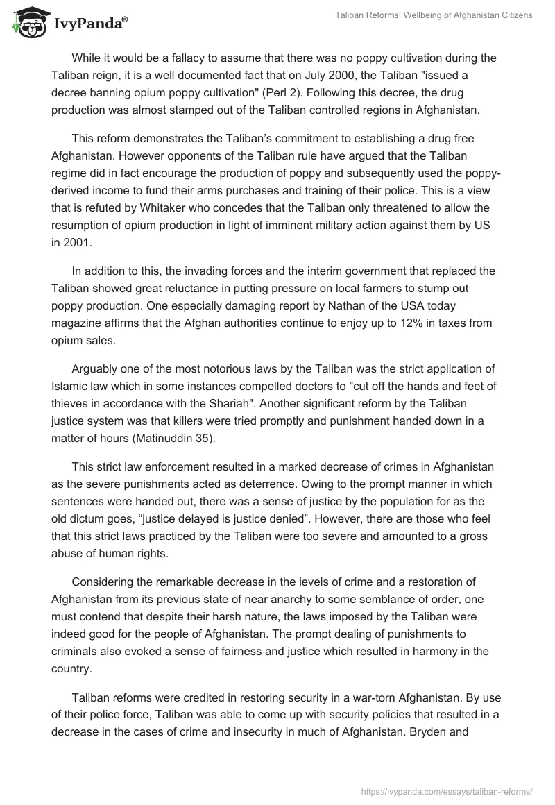 Taliban Reforms: Wellbeing of Afghanistan Citizens. Page 2
