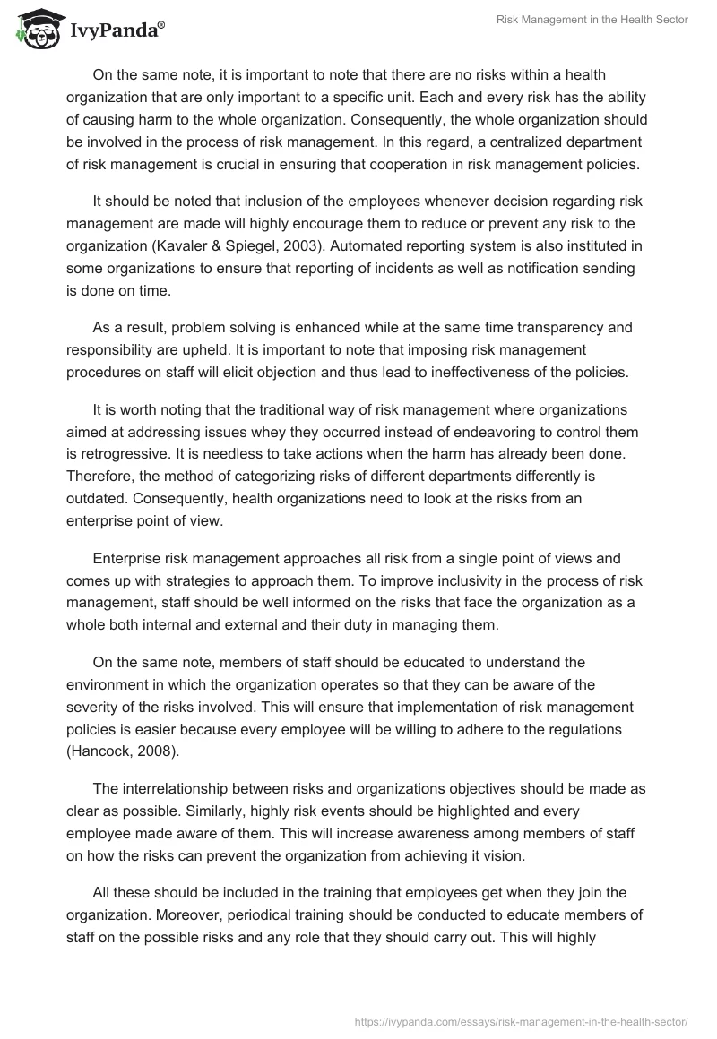 Risk Management in the Health Sector. Page 4