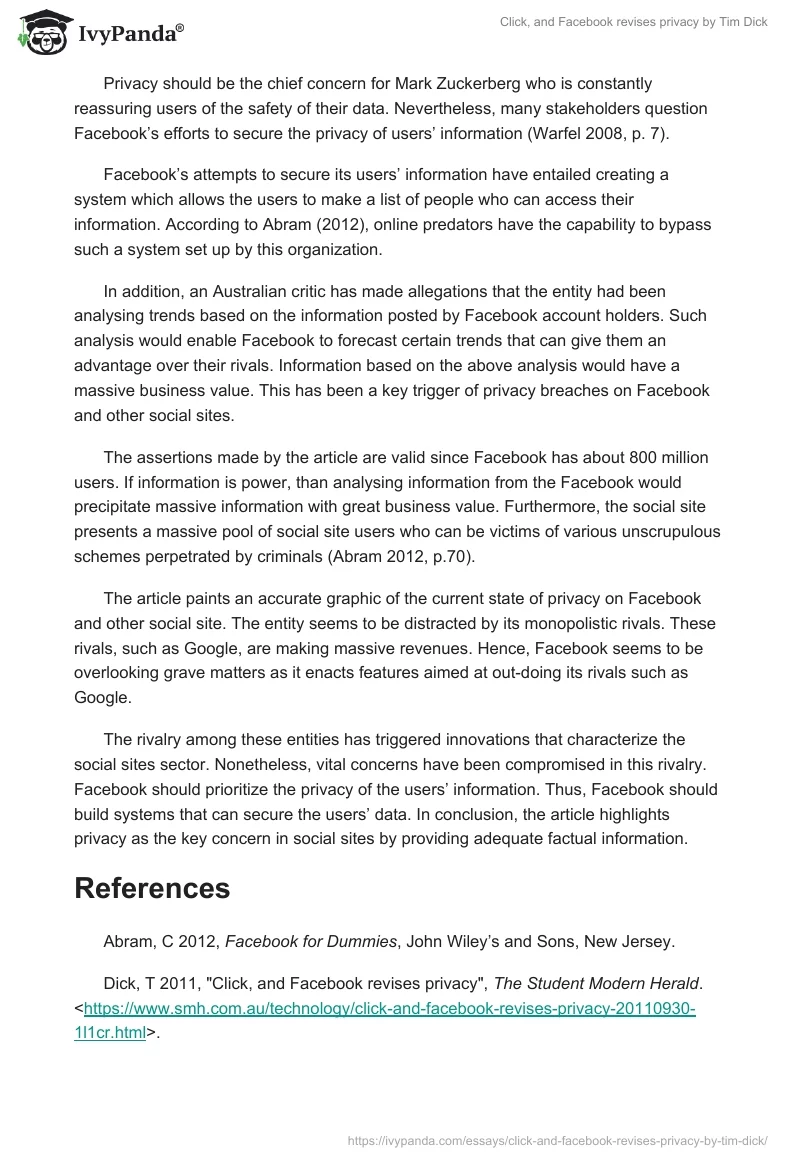 Click, and Facebook revises privacy by Tim Dick. Page 2
