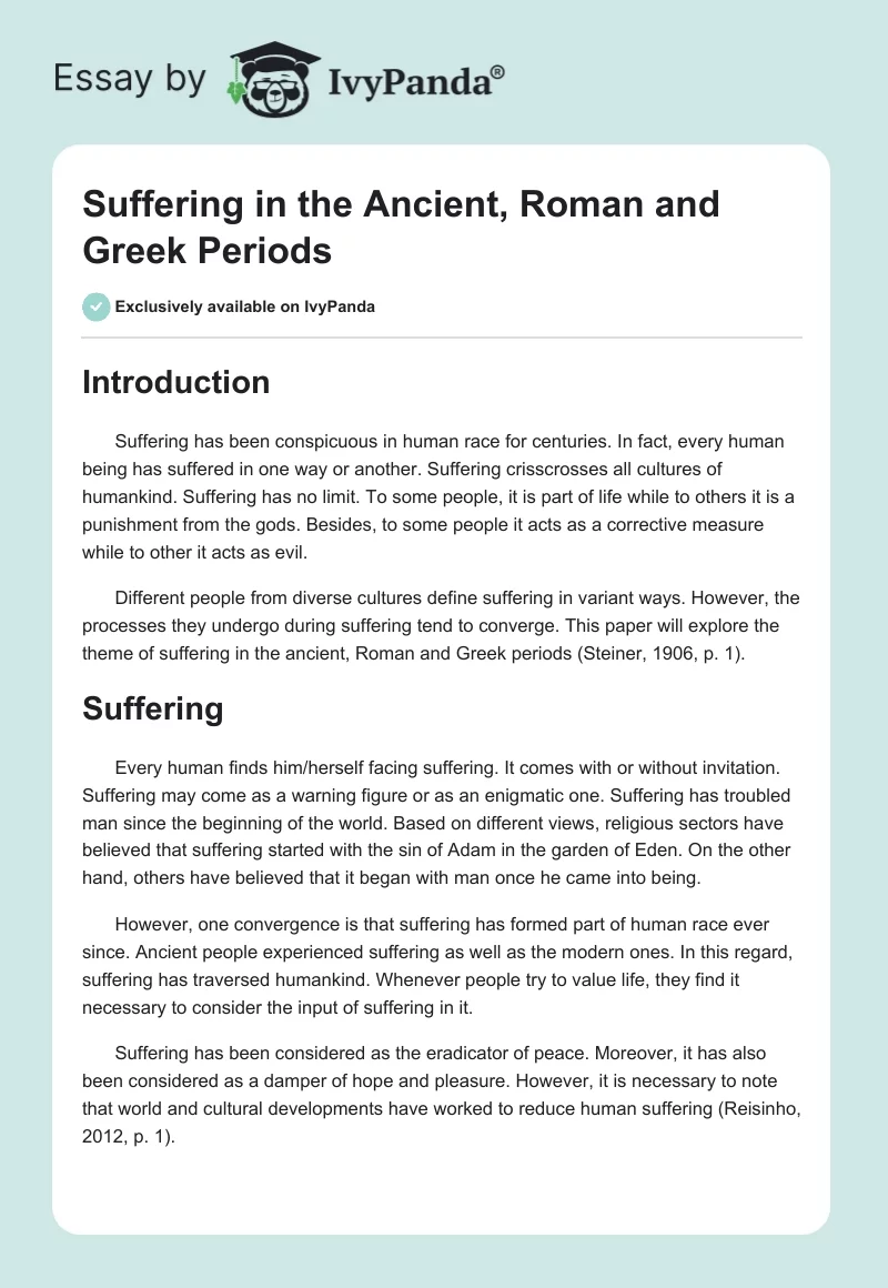 Suffering in the Ancient, Roman and Greek Periods. Page 1