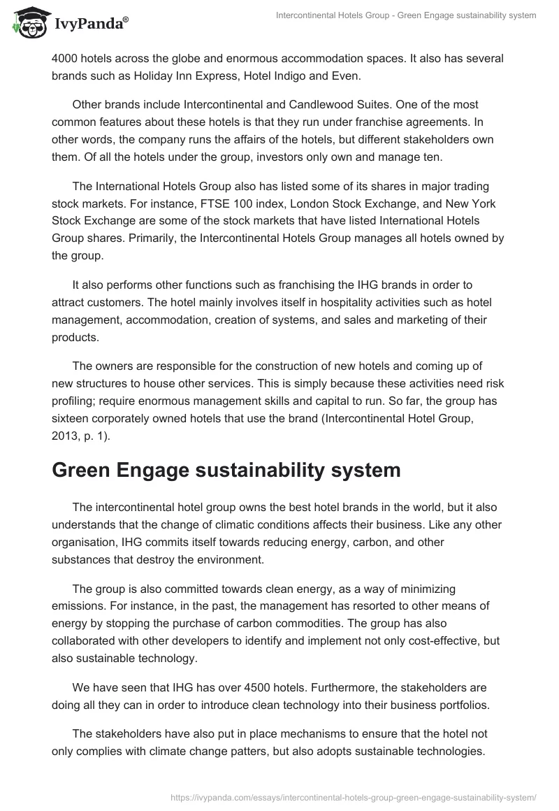 Intercontinental Hotels Group - Green Engage sustainability system. Page 2