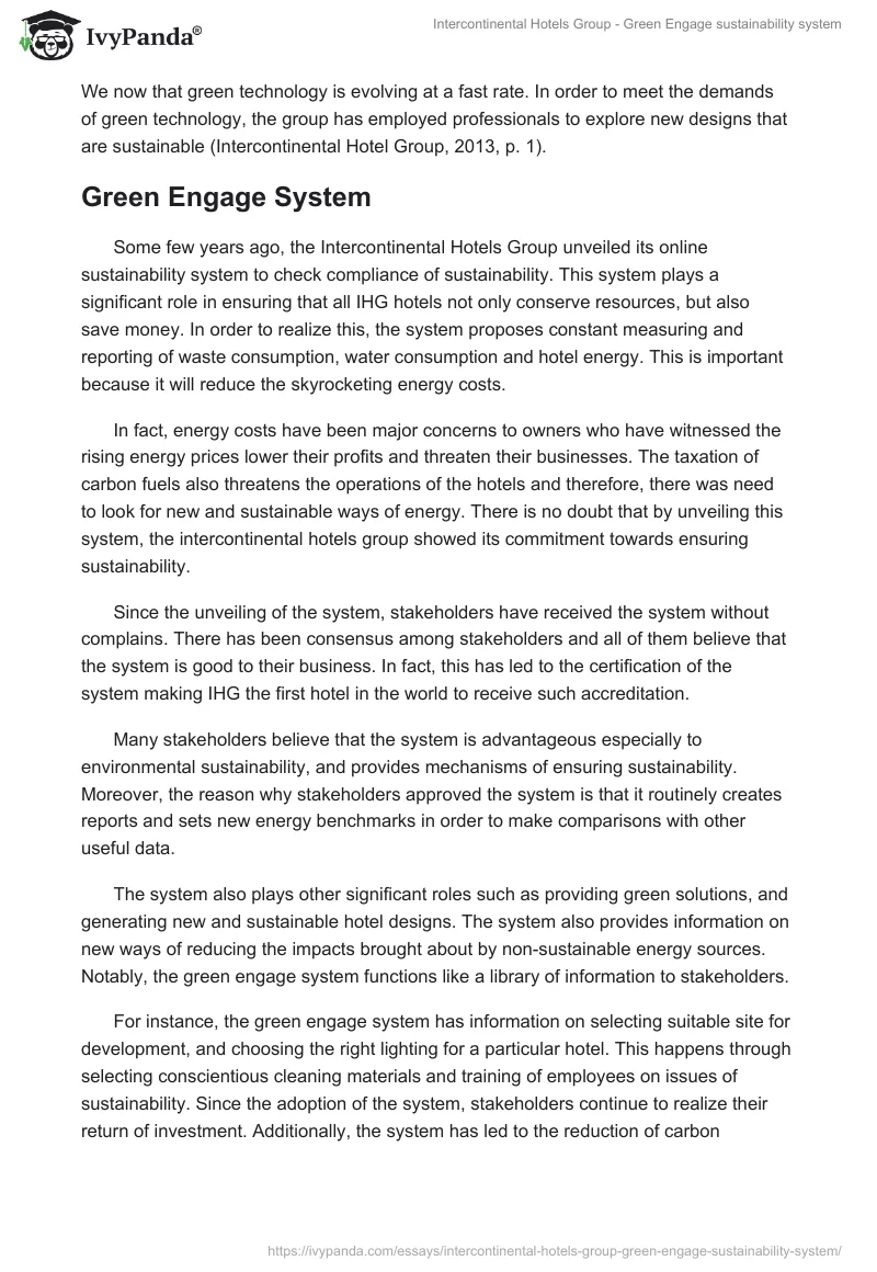 Intercontinental Hotels Group - Green Engage sustainability system. Page 3