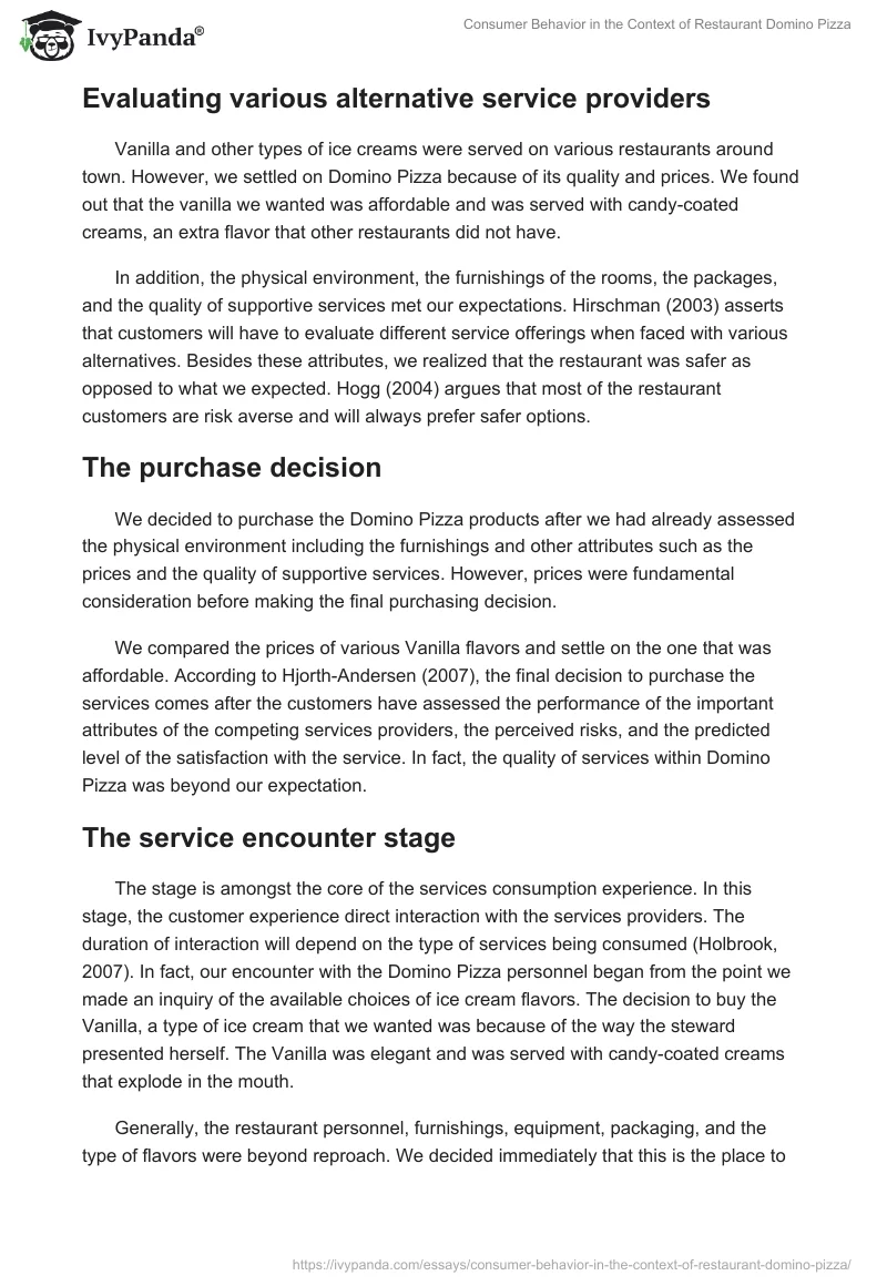 Consumer Behavior in the Context of Restaurant Domino Pizza. Page 3