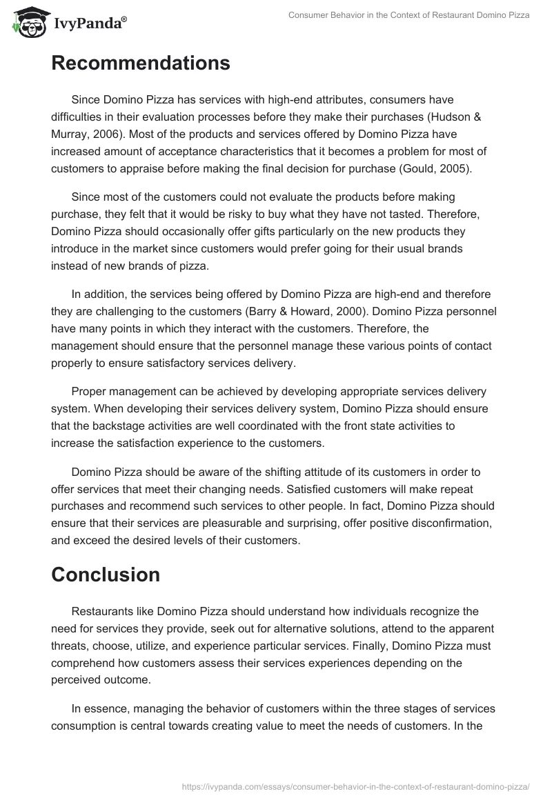 Consumer Behavior in the Context of Restaurant Domino Pizza. Page 5
