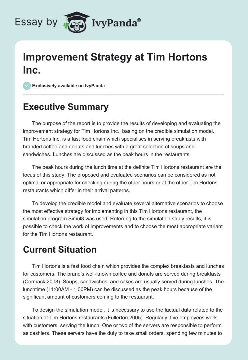 Improvement Strategy at Tim Hortons Inc.. Page 1