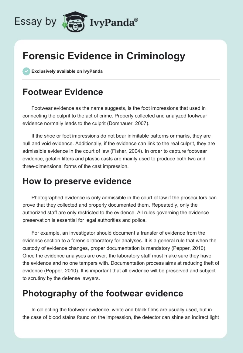 Forensic Evidence in Criminology. Page 1