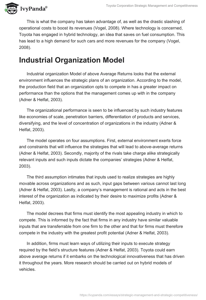 Toyota Corporation Strategic Management and Competitiveness. Page 2