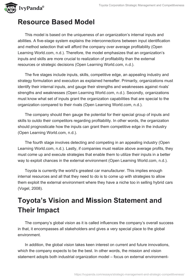 Toyota Corporation Strategic Management and Competitiveness. Page 3