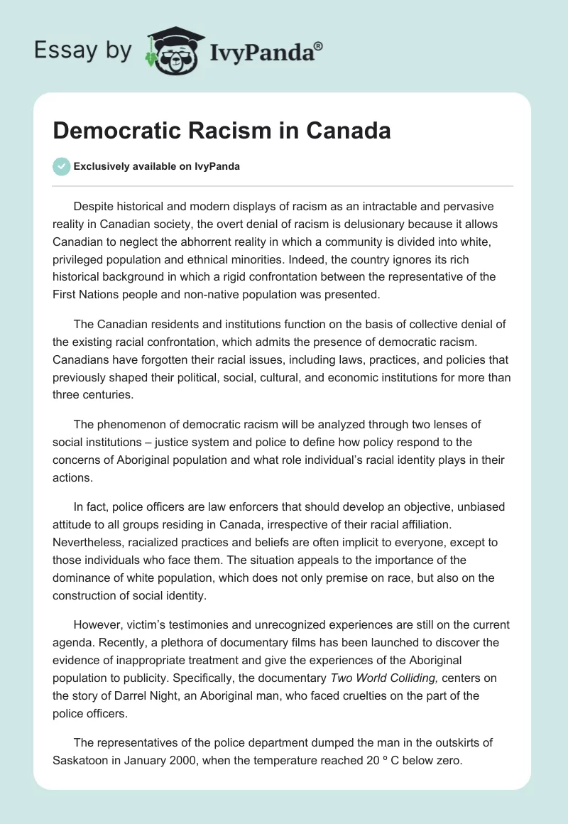 Democratic Racism in Canada. Page 1