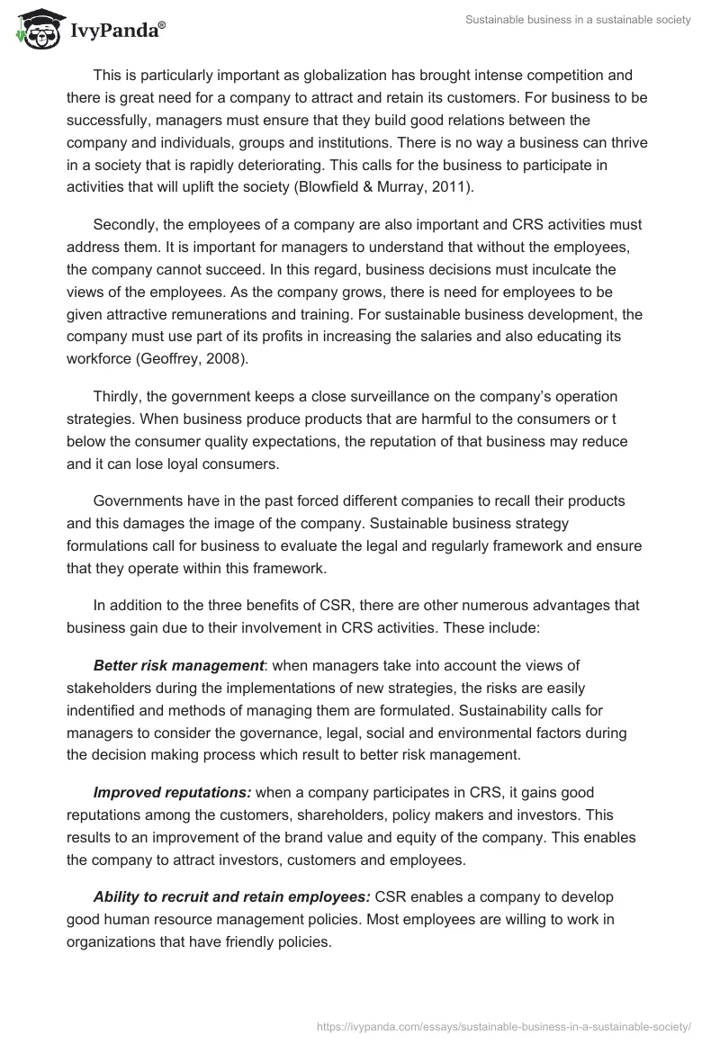 Sustainable business in a sustainable society. Page 4