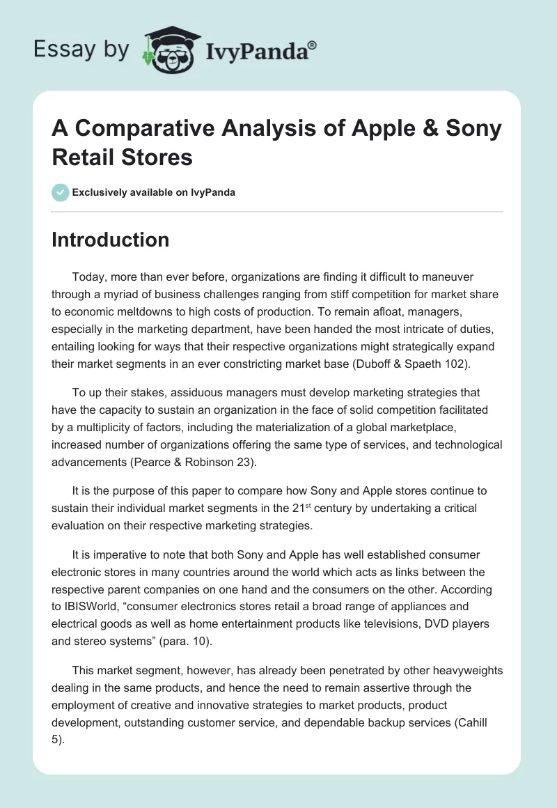 A Comparative Analysis of Apple & Sony Retail Stores. Page 1