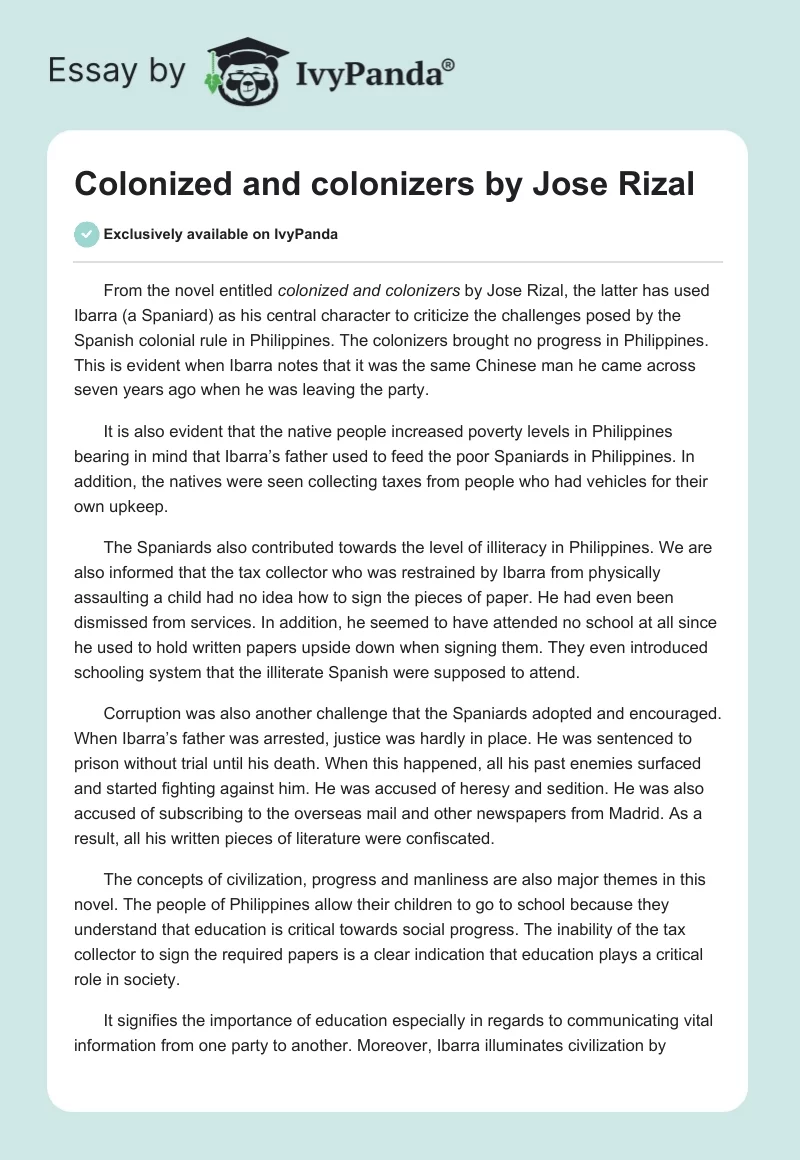 Colonized and colonizers by Jose Rizal. Page 1