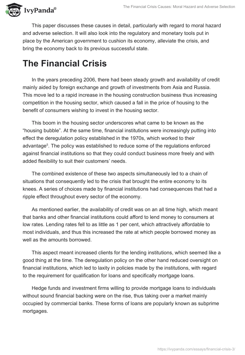 The Financial Crisis Causes: Moral Hazard and Adverse Selection. Page 2