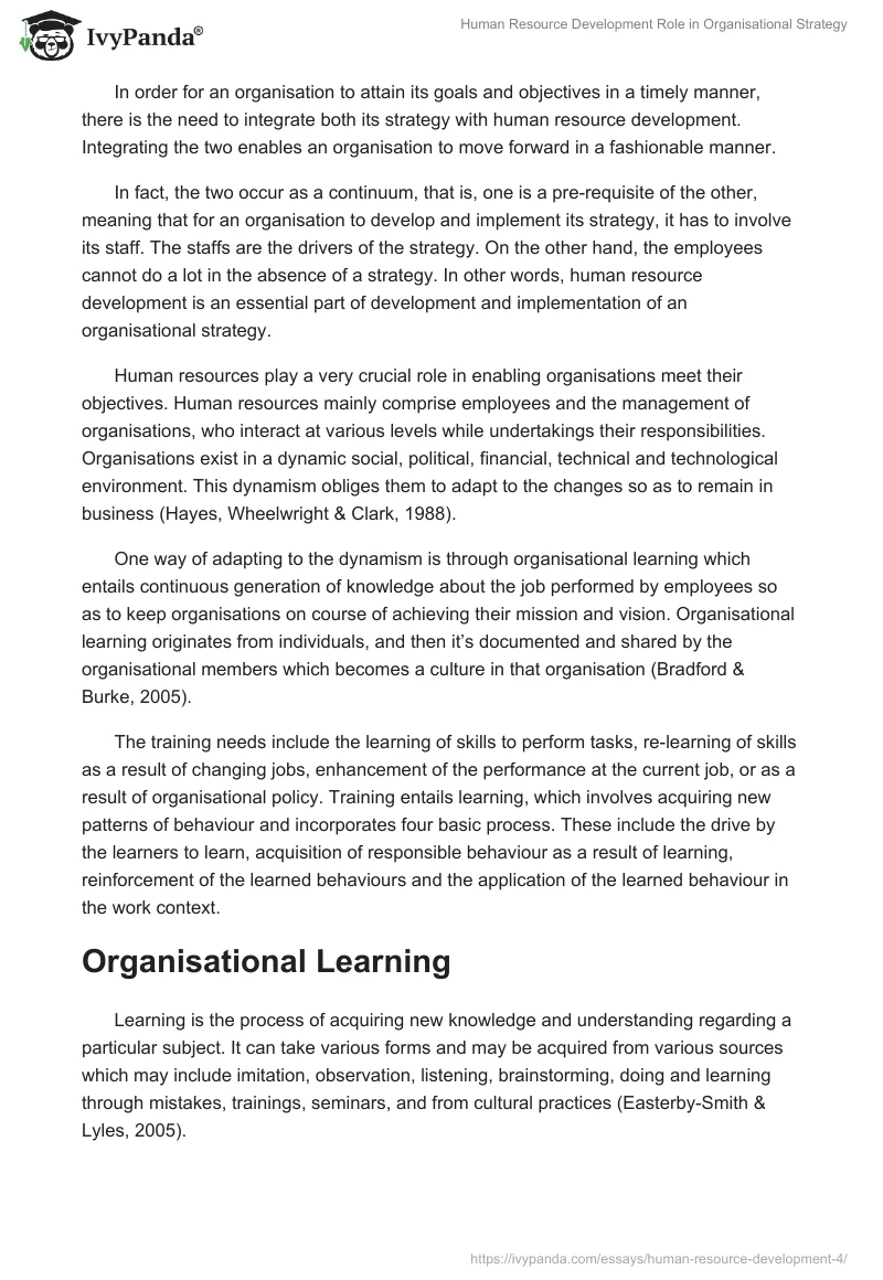 Human Resource Development Role in Organisational Strategy. Page 2
