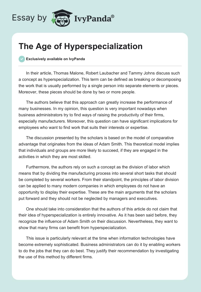 The Age of Hyperspecialization. Page 1