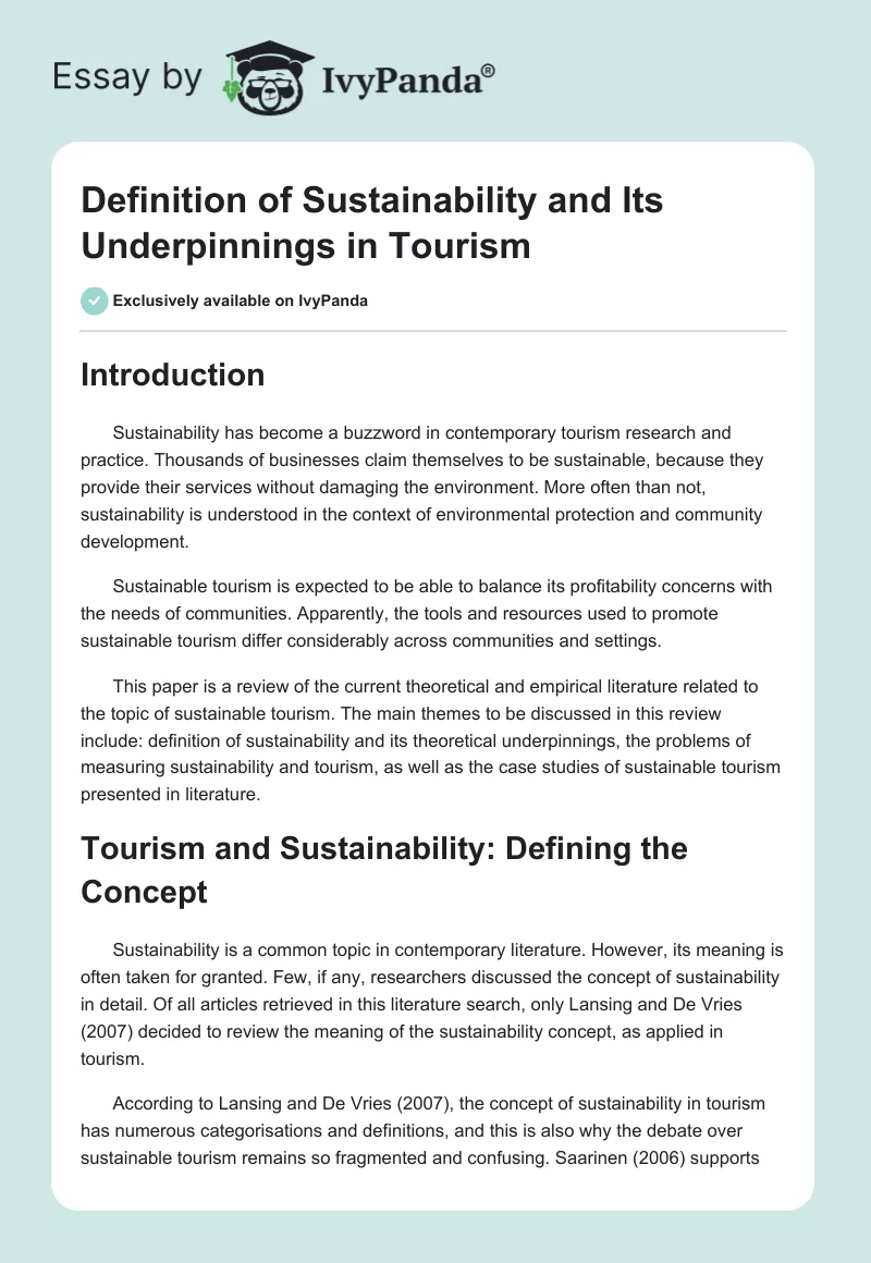 Definition of Sustainability and Its Underpinnings in Tourism. Page 1