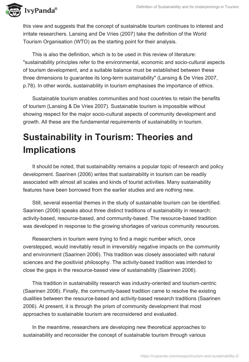 Definition of Sustainability and Its Underpinnings in Tourism. Page 2