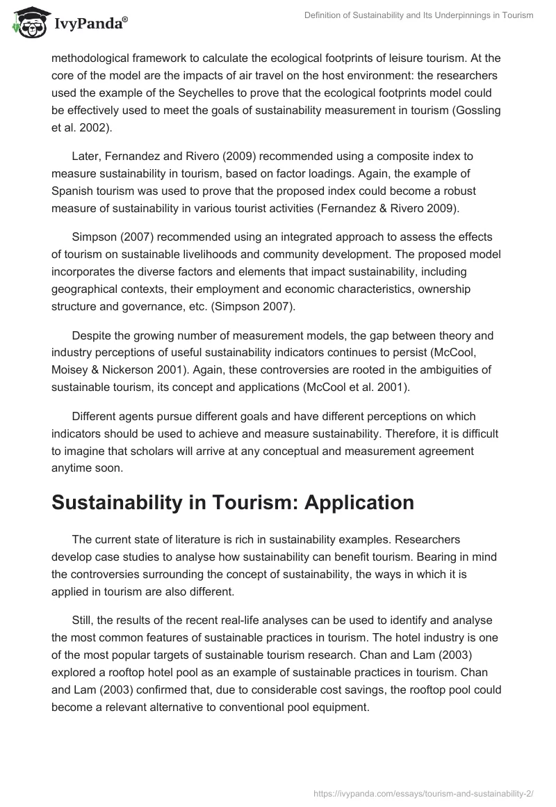 Definition of Sustainability and Its Underpinnings in Tourism. Page 5