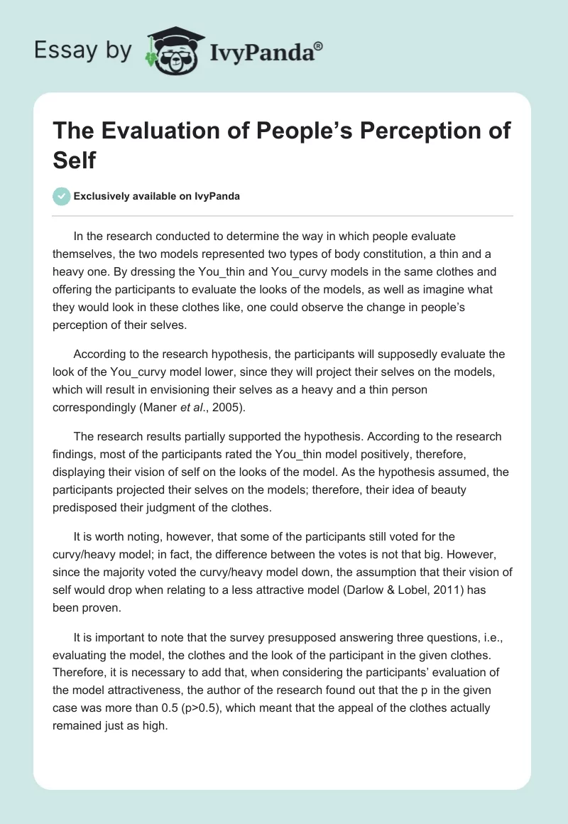 The Evaluation of People’s Perception of Self. Page 1