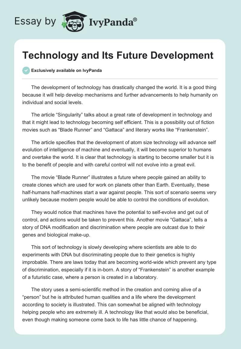 Technology and Its Future Development. Page 1