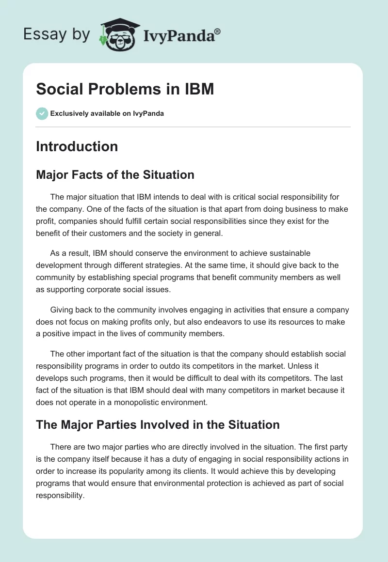 Social Problems in IBM. Page 1