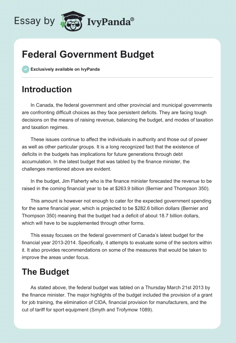 Federal Government Budget. Page 1