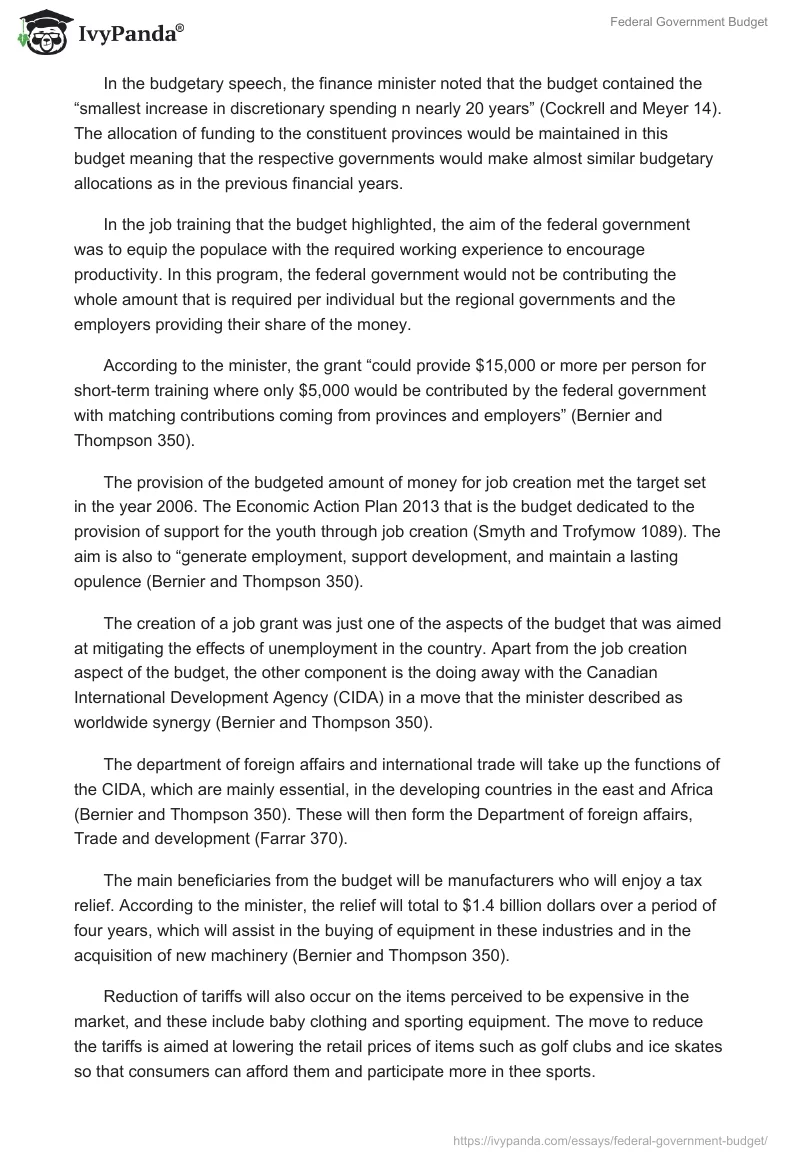 Federal Government Budget. Page 2