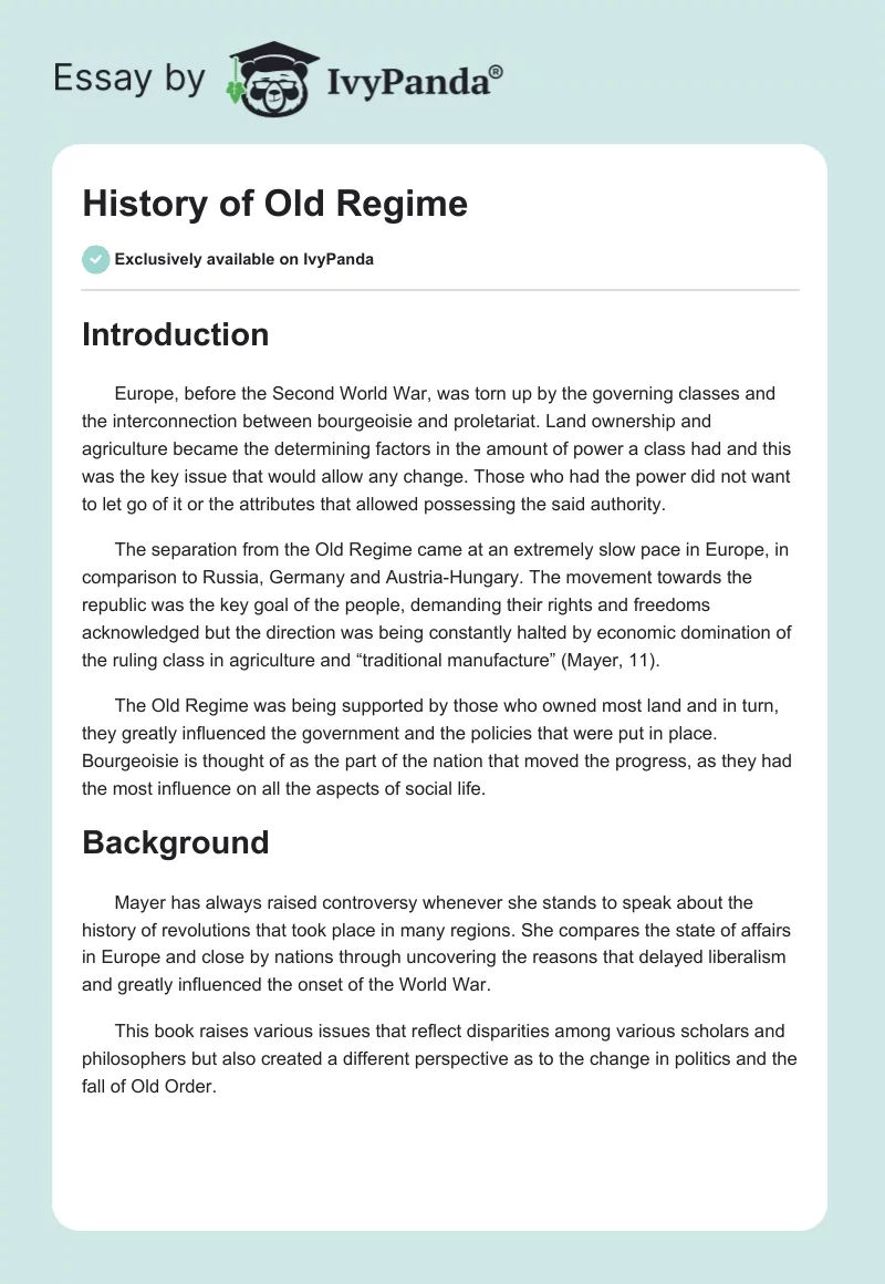 History of Old Regime. Page 1
