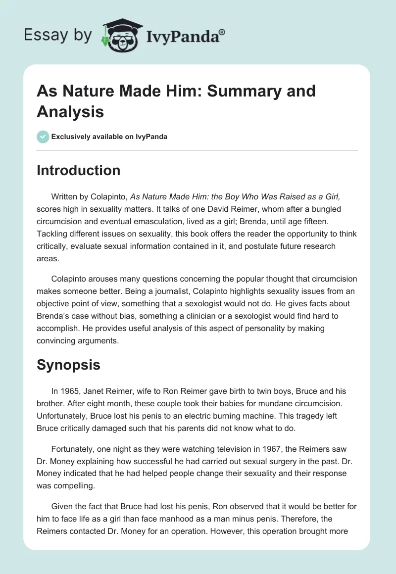 As Nature Made Him: Summary and Analysis. Page 1