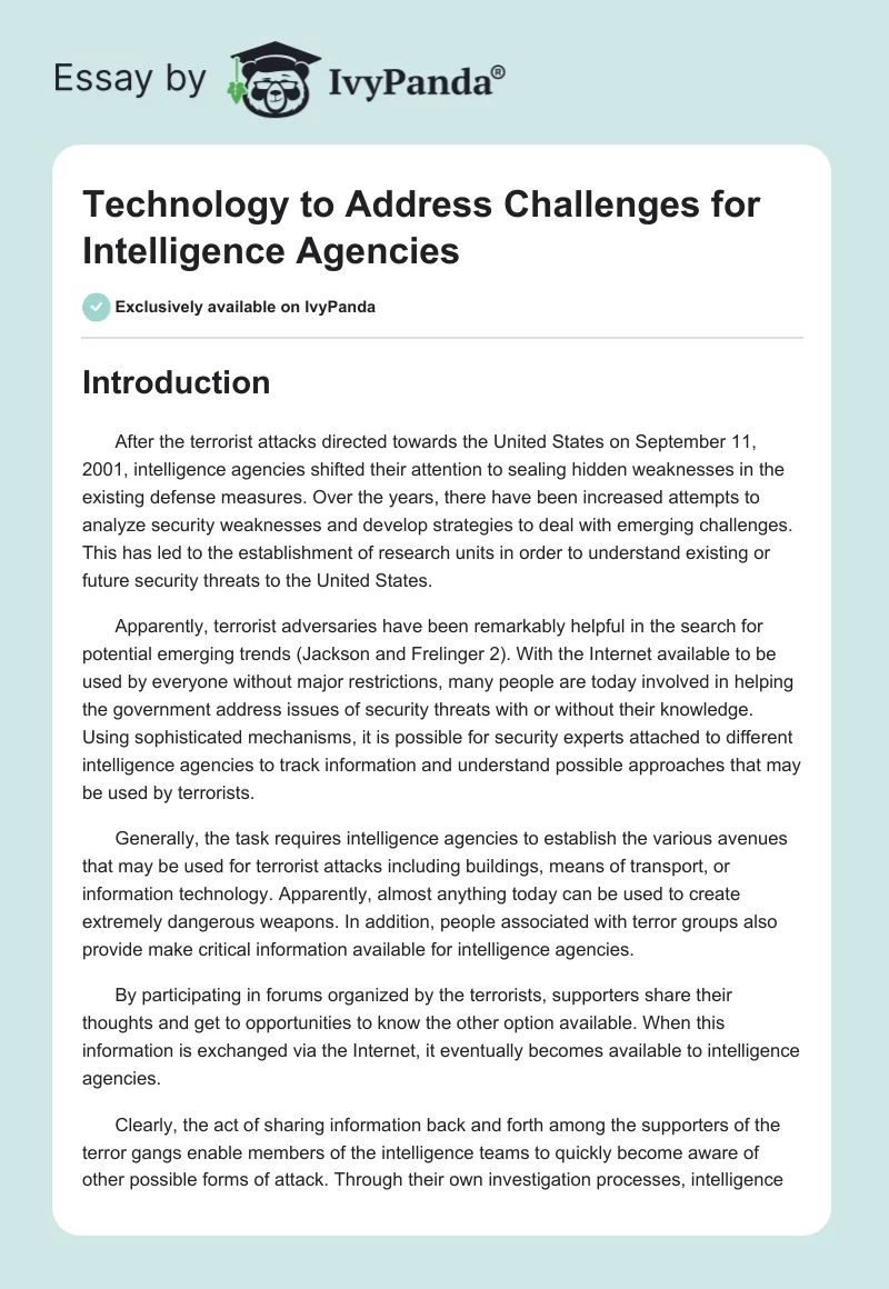 Technology to Address Challenges for Intelligence Agencies. Page 1