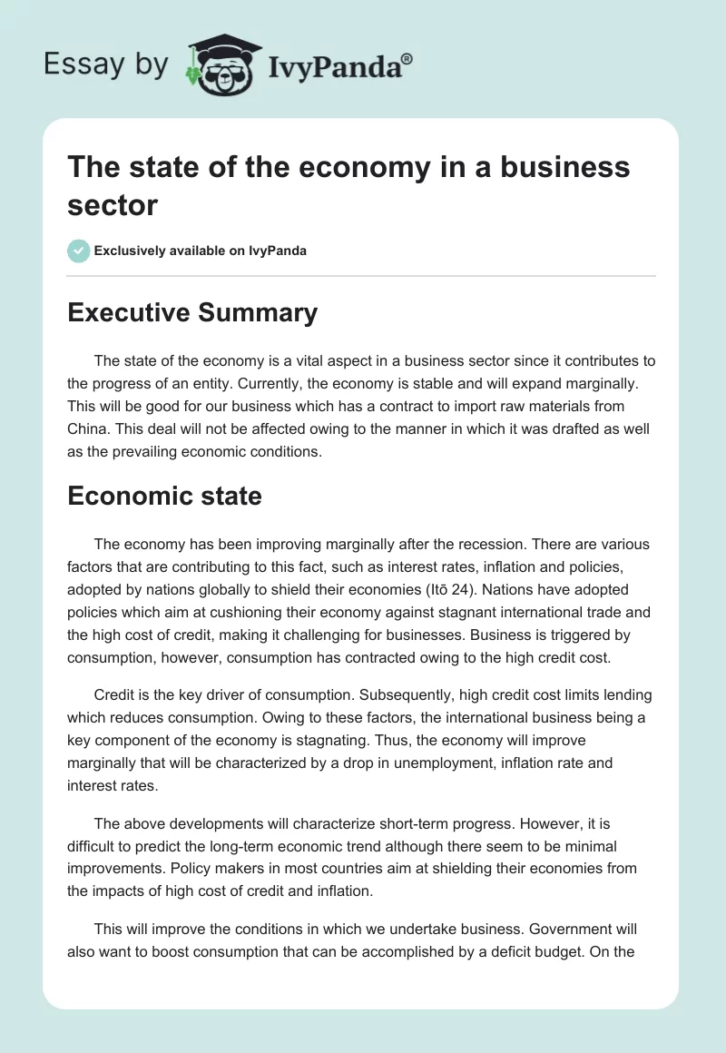 The state of the economy in a business sector. Page 1