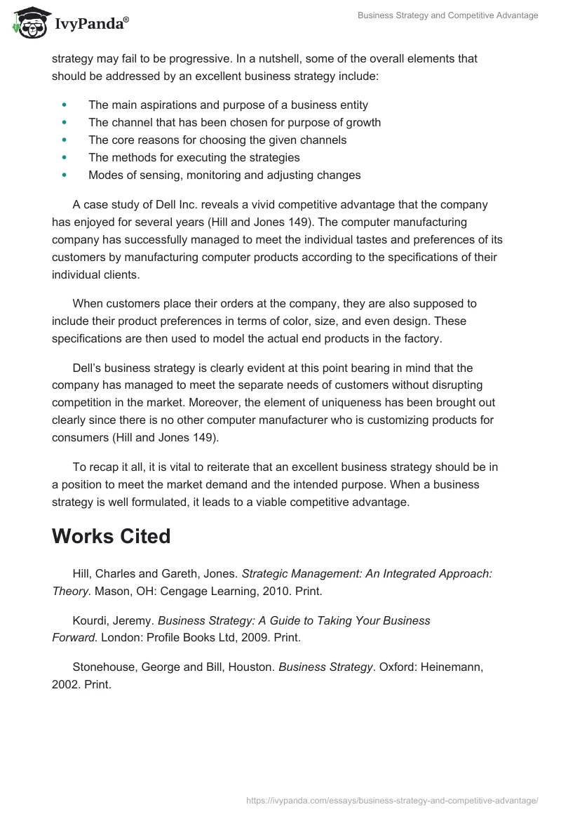 Business Strategy and Competitive Advantage. Page 2