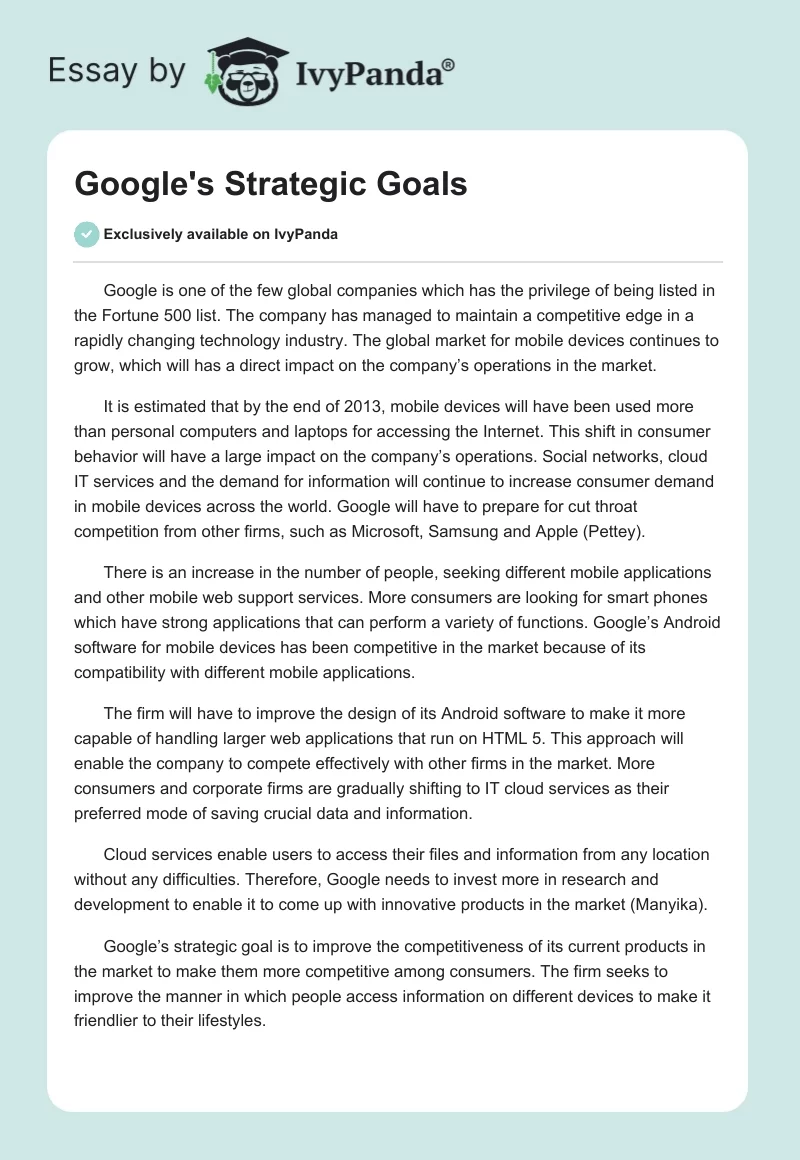 Google's Strategic Goals. Page 1