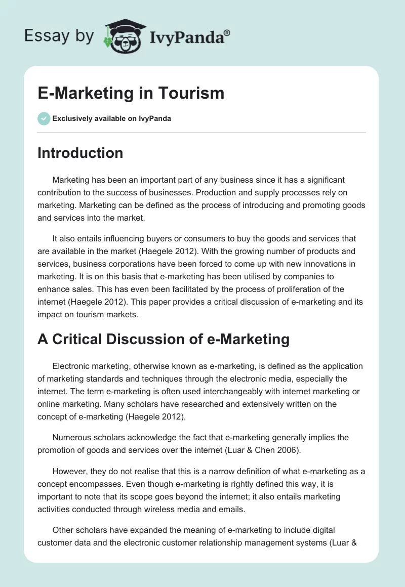 E-Marketing in Tourism. Page 1