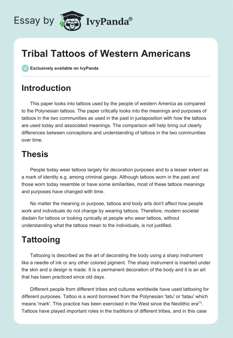 Tribal Tattoos of Western Americans. Page 1
