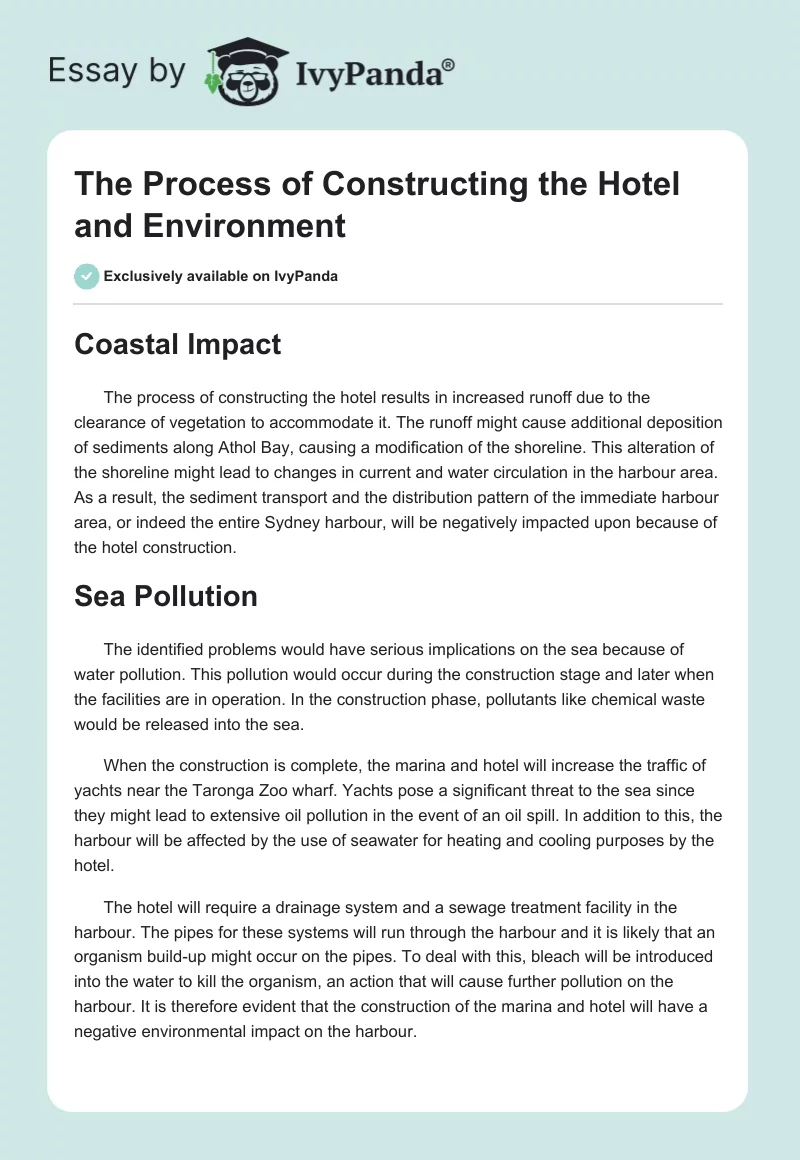 The Process of Constructing the Hotel and Environment. Page 1