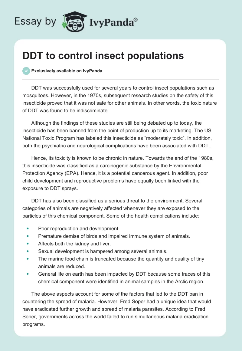 DDT to control insect populations. Page 1