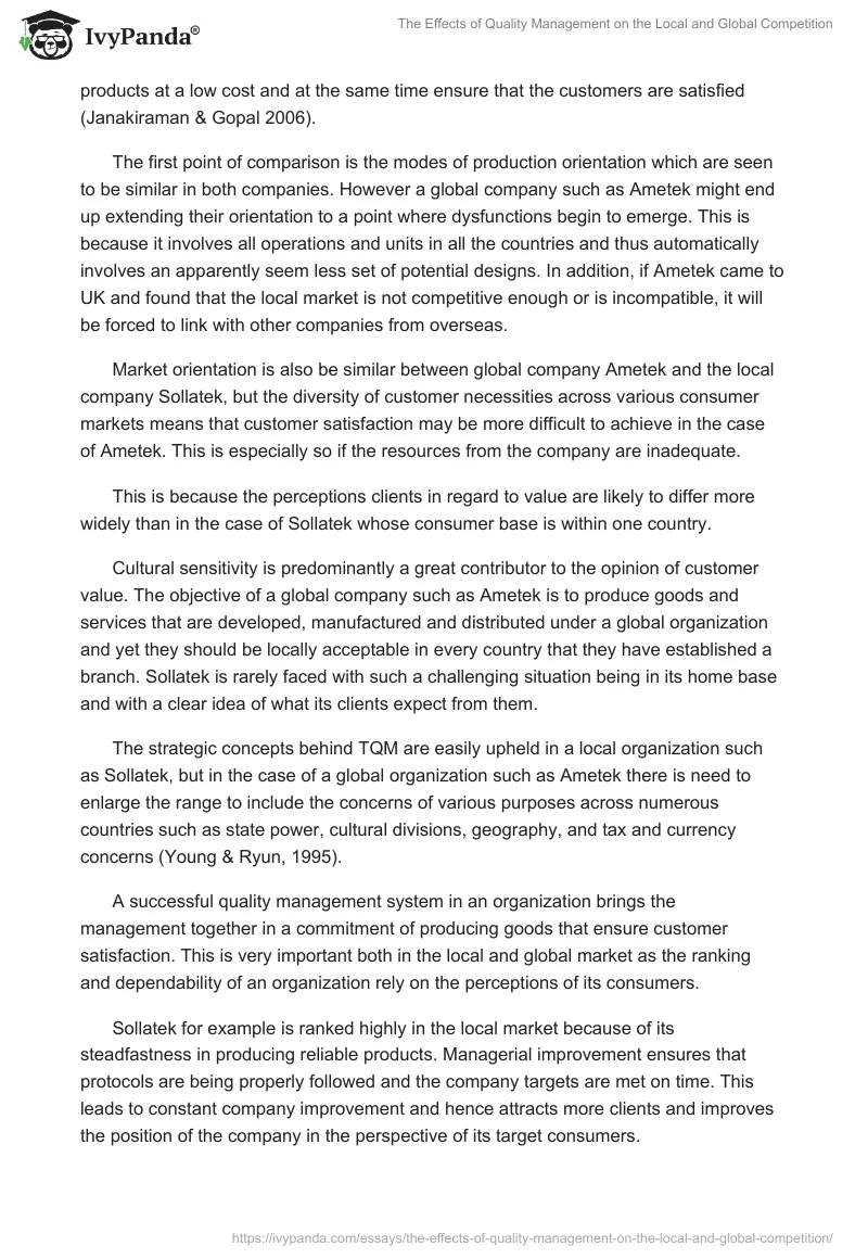 The Effects of Quality Management on the Local and Global Competition. Page 2