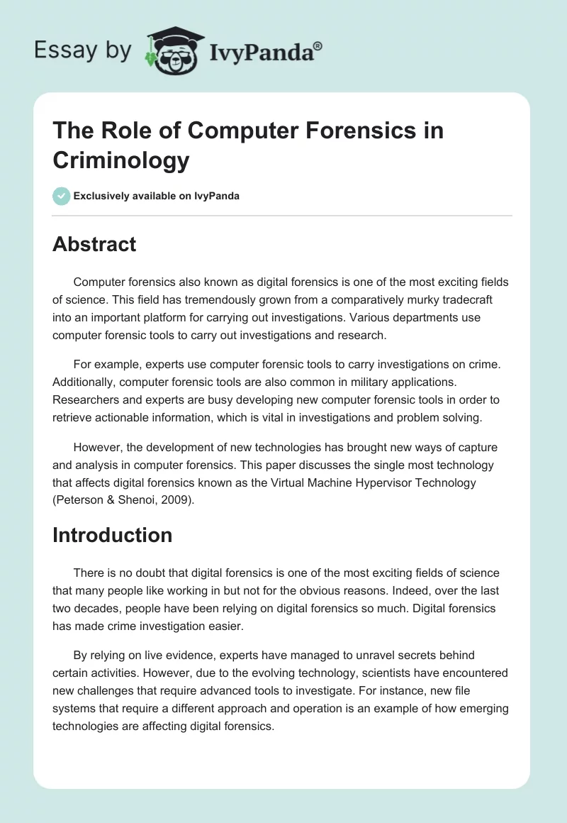The Role of Computer Forensics in Criminology. Page 1