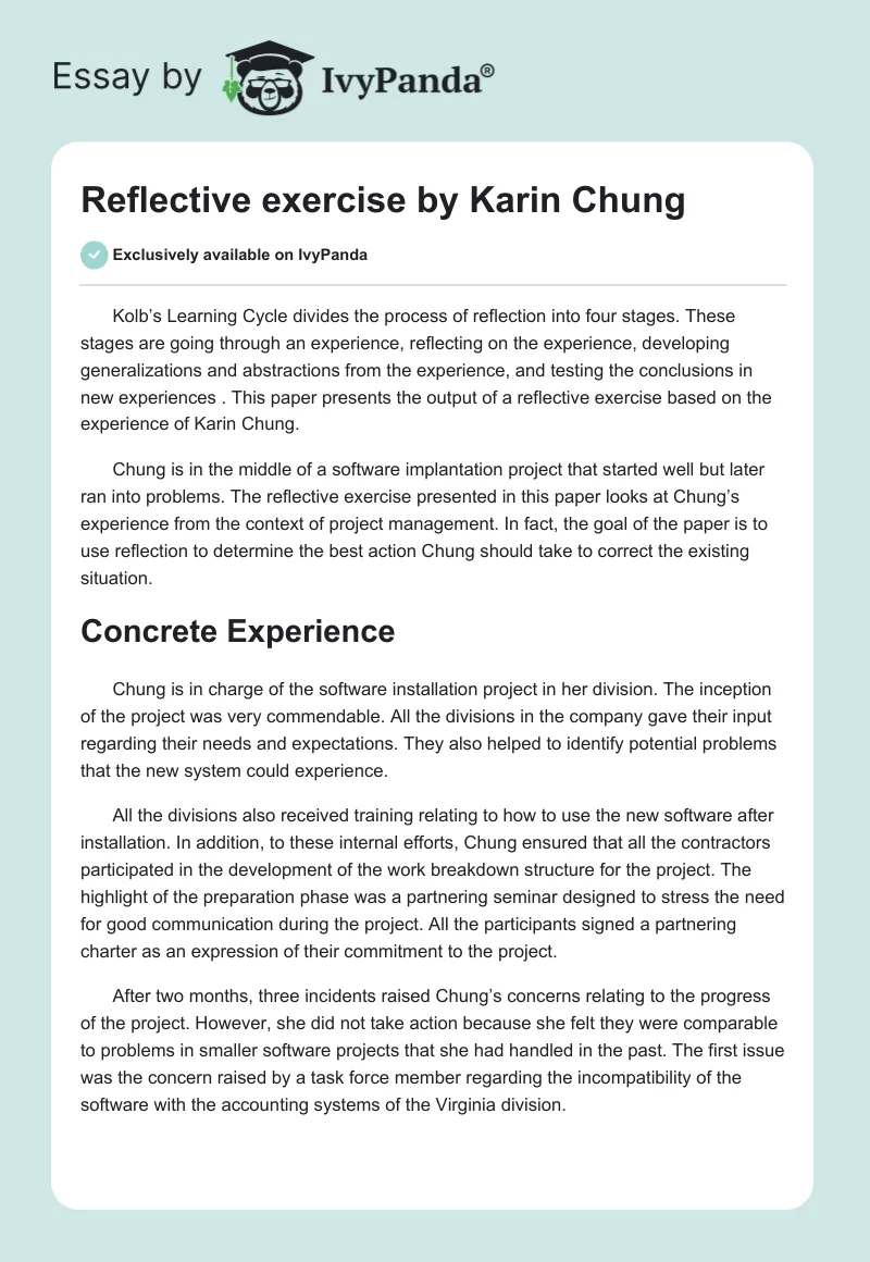 Reflective exercise by Karin Chung. Page 1